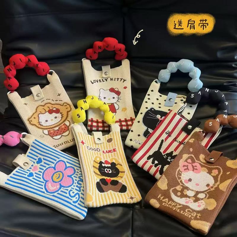 新しいかわいい韓国スタイルのスクエアバッグ漫画ニットバッグ携帯電話バッグ多用途ミニショルダークロスボディハンドバッグ女性のための|undefined