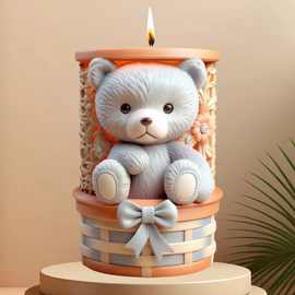 软萌花篮小熊立体硅胶模具带蝴蝶结香薰蜡烛 DIY 手工装饰磨具P80