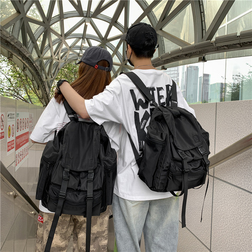  new ins street work wear functional dark drawstring backpack student large capacity school bag for men and women