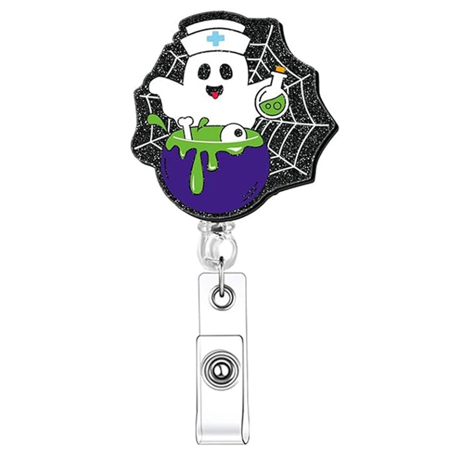Глобальная Halloween медицинский призрак акриловый блестящий retractable легкое вытягивание пряжка тканевый нашивка вращающаяся легкая вытягивающаяся пряжка держатель бейджей