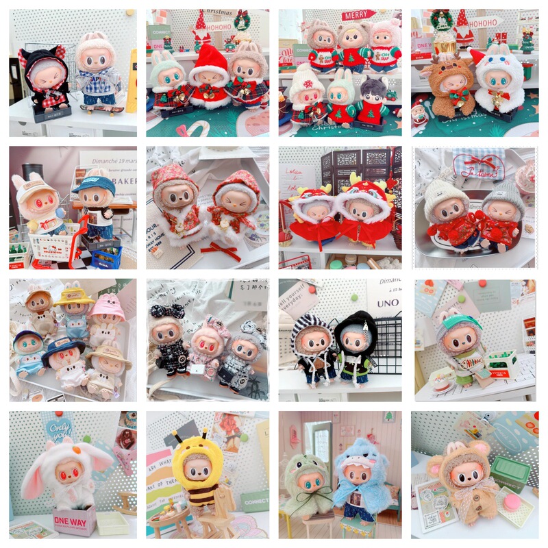 Clothes Only] Labubu Doll Clothes 17cm Labubu Dress-Up Replacement Clothes T-Shirt Cloak Christmas Suit