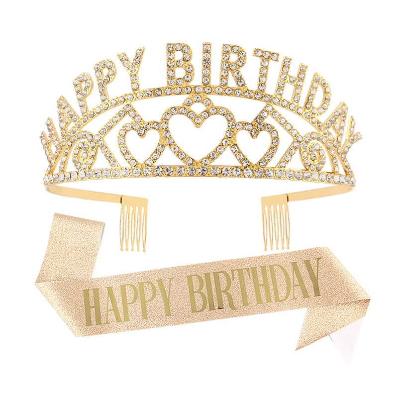 Европейская и американская праздничная корона-диадема с надписью HAPPY BIRTHDAY, стразы, украшение для волос, тиара-принцесса, подарок на день рождения