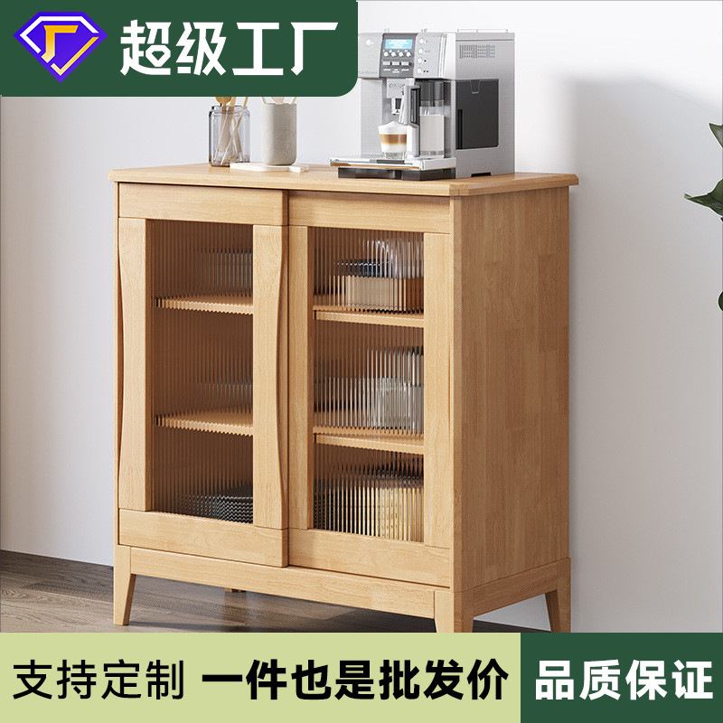 Nordic Solid Wood Sideboard Small Apartment Cabinet Storage Kitchen Cabinet Living Room Oak Tea Cabinet Log Side Cabinet