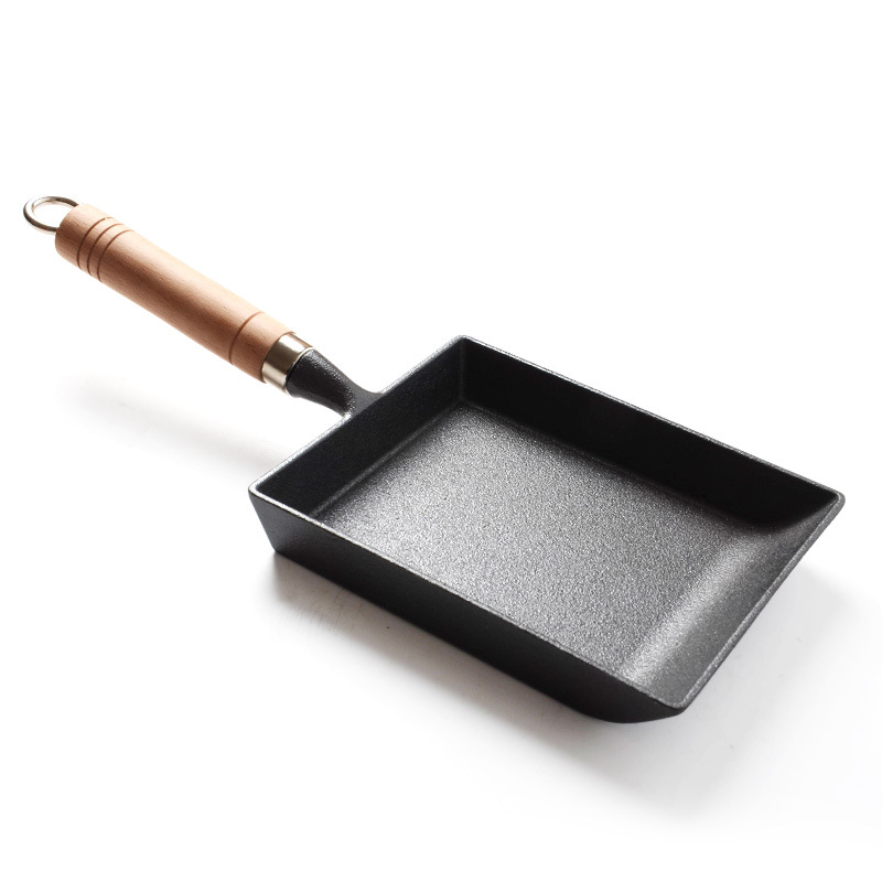 Sartén de Yuzi, sartén de hierro, de estilo japonés sartén de rollo de huevo, sartén de huevo grueso, sartén antiadherente, sin recubrimiento