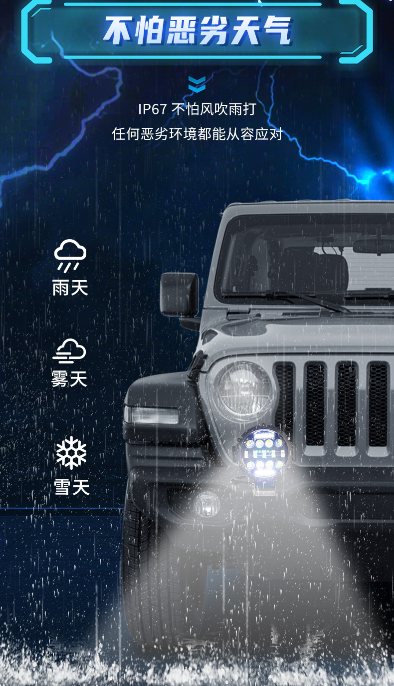 Round 15-LED Dual Color Car Light, Work Light, Daytime Running Light