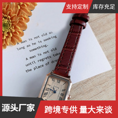 Vintage Roman Blue Engraved Dial Women's Watch, Simple and Fashionable Square Quartz Watch for Women