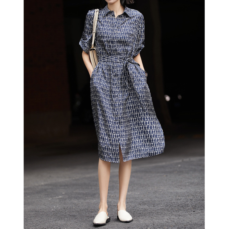 Heavyweight Silk Twill Shirt Dress, High-End Mulberry Silk Dress, 2026 Women's Floral Long Dress for Summer