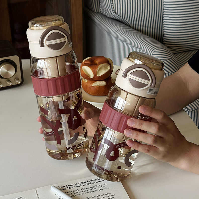 Straw cup fitness large capacity fashion girls high color value double drink school special new kettle 1000ml