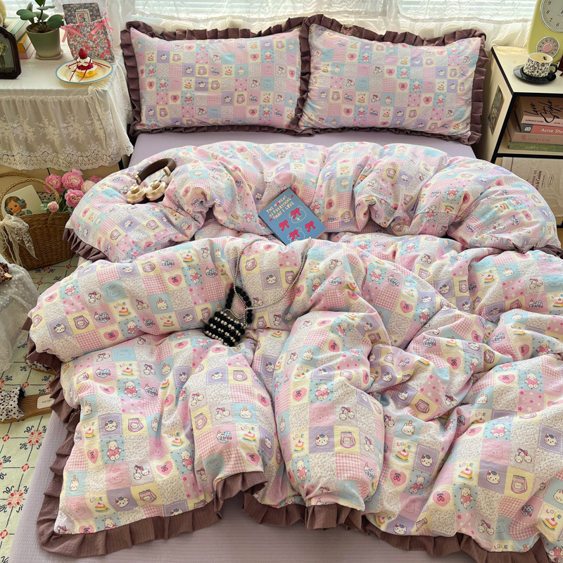 Doble hilo impresión de encaje de cuatro piezas en la cama de cuatro piezas sábanas de cama de tres piezas al por mayor