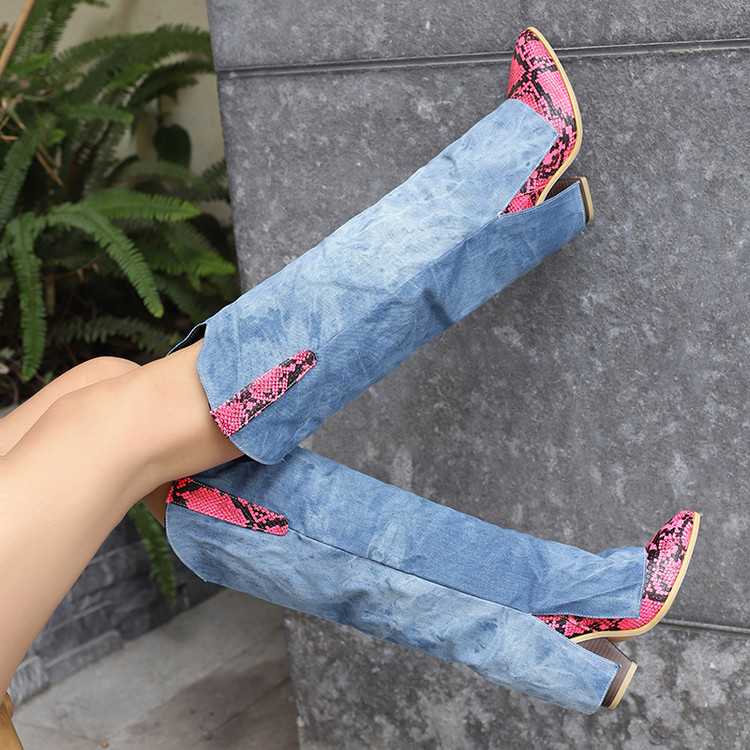 Denim Snake Print Patchwork Long Boots Cross-Border Knee-High Boots Foreign Trade Women's Boots Dropshipping Large Size Factory Women's Shoes Wholesale Denim Snake Print Patchwork Long Boots Cross-Border Knee-High Boots Foreign Trade Women's Boots Dropshipping Large Size Factory Women's Shoes Wholesale