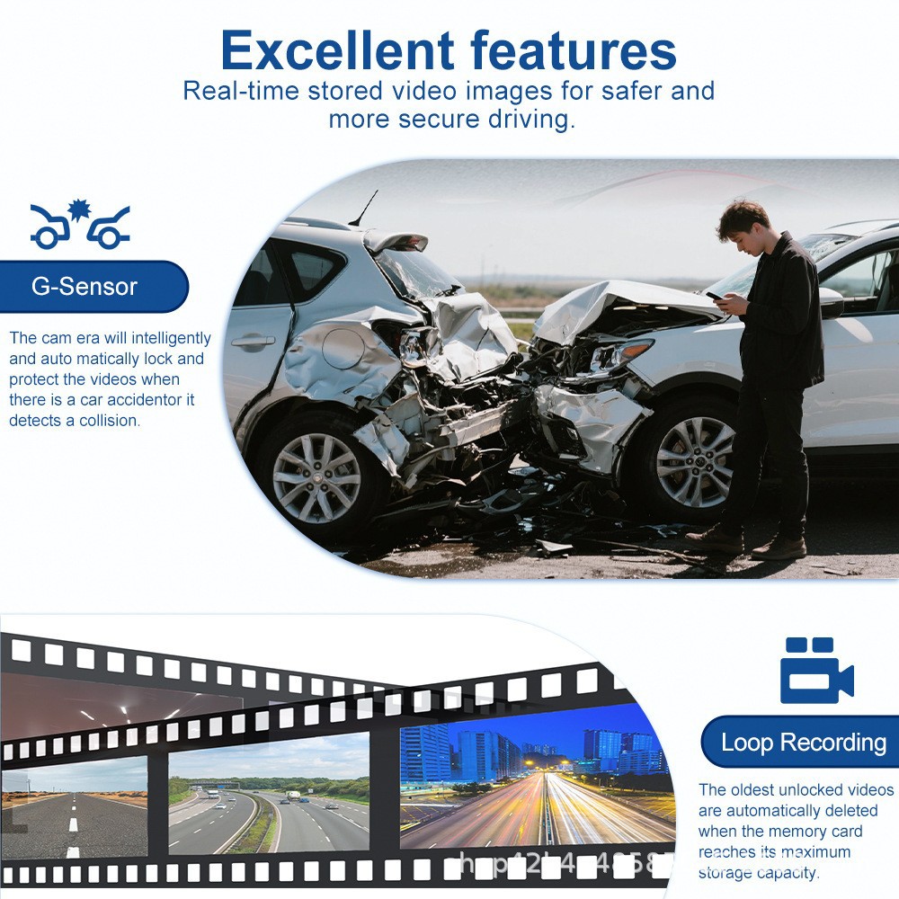 New 3inch Quad-Camera HD Dash Cam with Infrared Night Vision, IPS HD Screen, and WiFi Mobile Connectivity