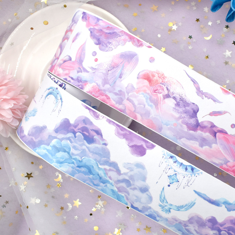 Pastoral Villa and paper special oil hand ledger sticker blue sky and white clouds landscaping decorative hand ledger sky base material tape