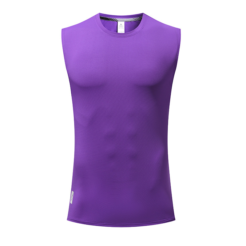 Verano hombres de seda de hielo deportes fitness Chaleco de secado rápido entrenamiento transpirable sin mangas casual suelta cuello redondo corte manga