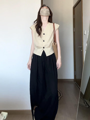 2025新款韩系V领小飞袖衬衫女夏季设计感小众独特别致马甲小上衣