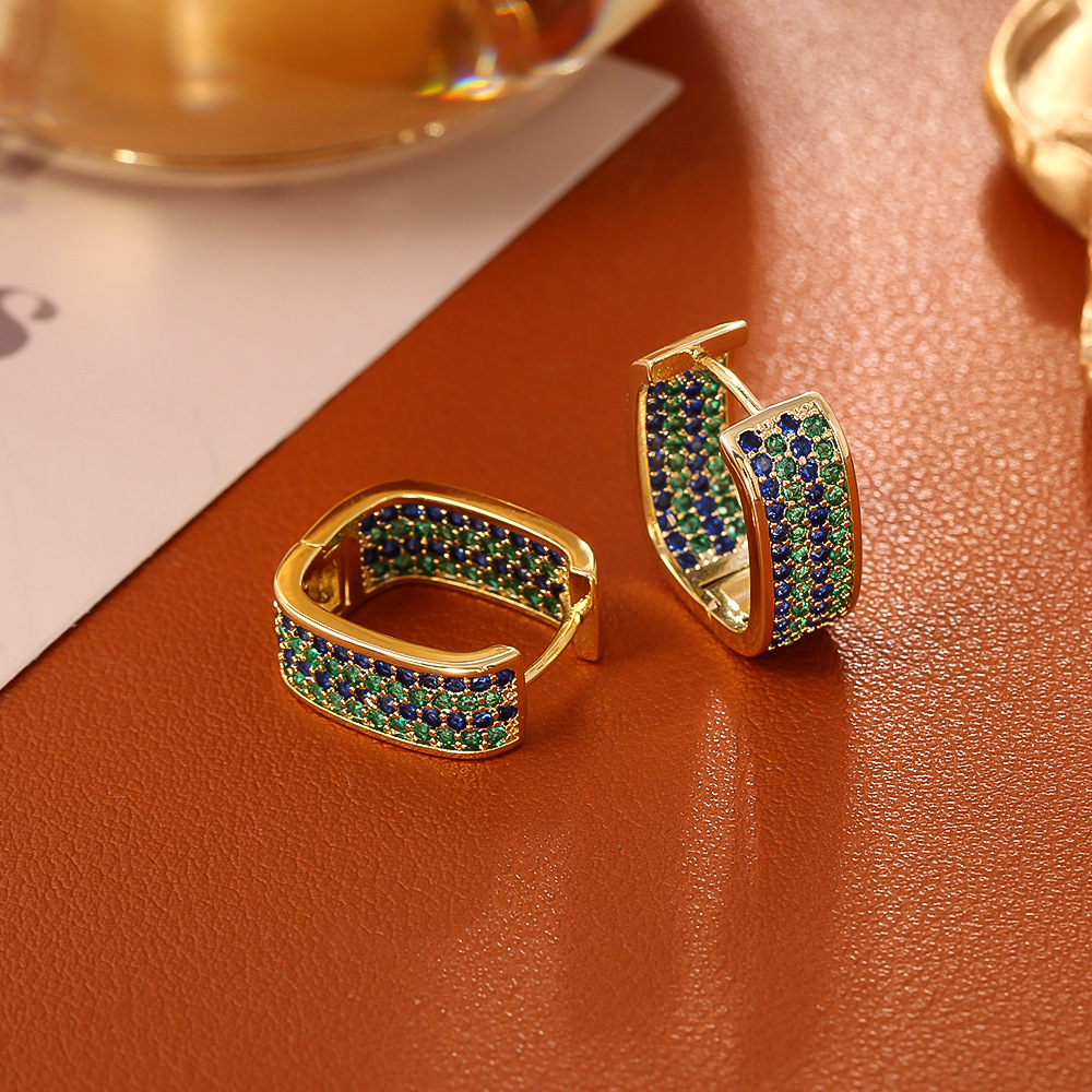 High-end Colorful Zirconia Diamond Stud Earrings Geometric Style_voghion.com