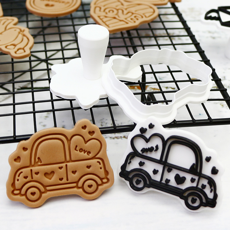 Boda temática molde de galletas fiesta horneado DIY molde de flip 3D estereoscopio prensado molde de corte de galletas heladas
