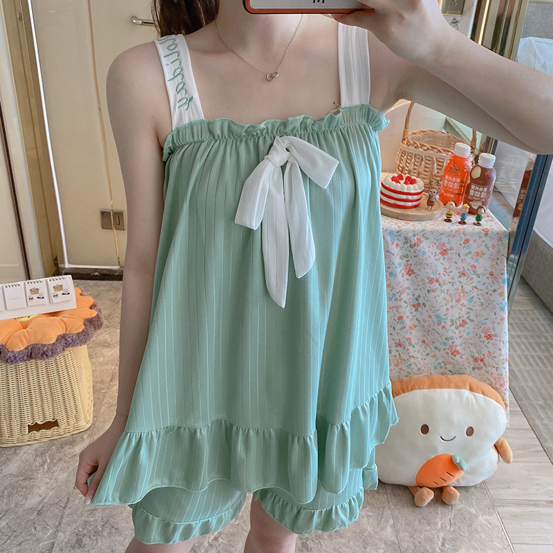 Suelta estilo coreano camisola pijamas de las mujeres verano fino ins estilo shorts pit leche seda lindo homewear traje