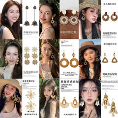 波西米亚复古竹藤草编耳环女海边度假风高级感耳饰夏日显脸小耳钉