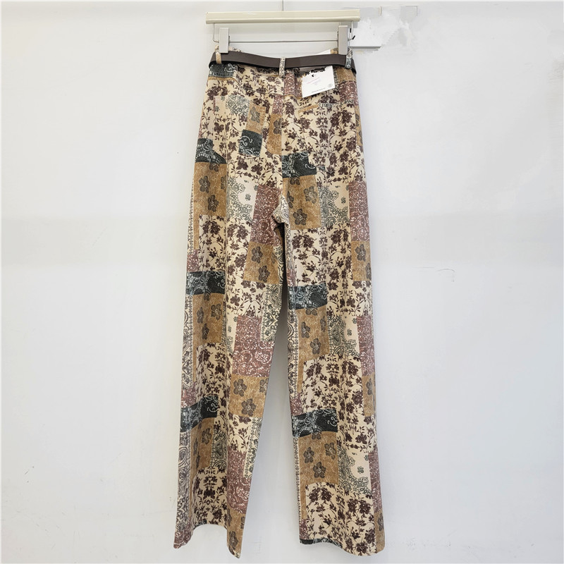 Pantalones informáticos de impresión digital retro europea y americana, mujeres sueltas, calles delgadas, pantalones largos de piernas anchas americanos image 2