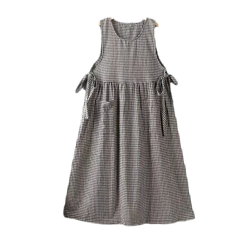 Grembiule vintage in cotone a quadri con fiori per donna_voghion.com