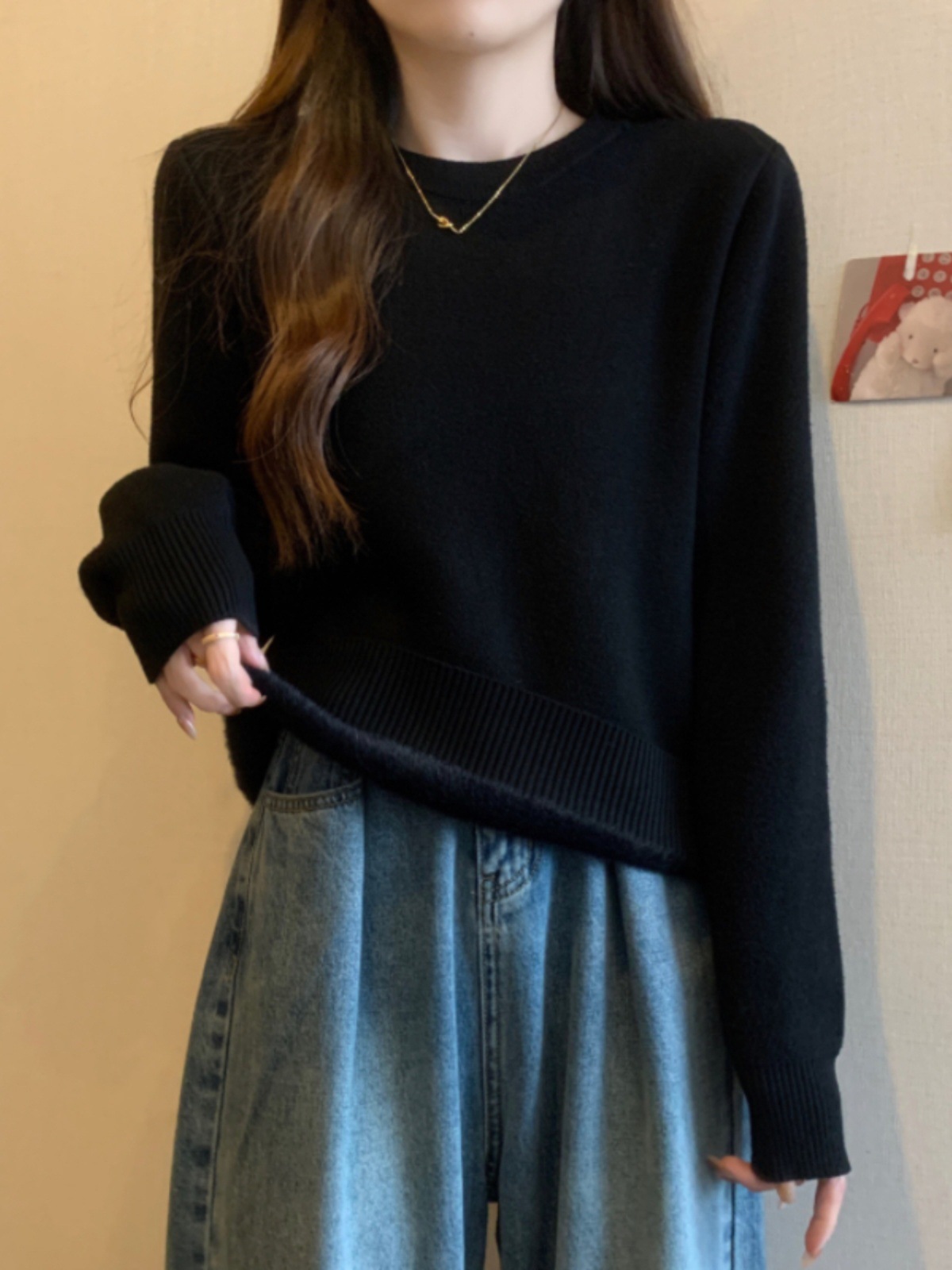 기모 두꺼운 니트베이스 셔츠 여성용 가을 및 겨울 플러스 사이즈 원피스 캐시미어 스웨터 슬리밍 머드 탑