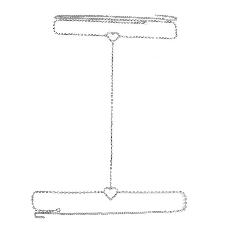 Geometric Full Diamond Double Heart Body Chain Exaggerated Style_voghion.com