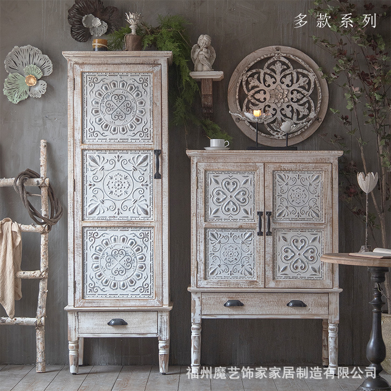 American Country Style Old Carved Living Room Dining Room Retro Entrance Cabinet B&B Hotel Bedroom Decoration Storage Locker