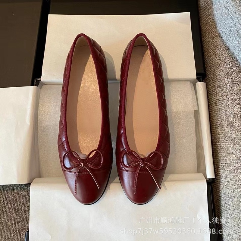 经典小香风芭蕾鞋女蝴蝶结圆头平底鞋浅口舒适百搭一脚蹬懒人鞋女|undefined