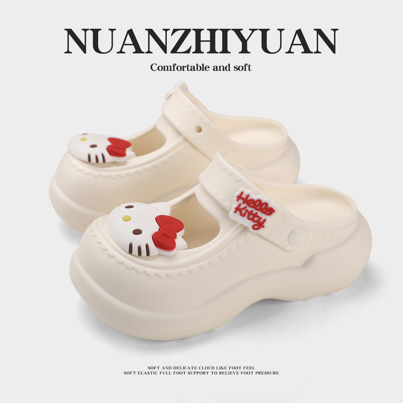 Hellokitty Women's Clogs with Thick Soles, Height-Increasing Eva Soft Soles, Versatile Outdoor Beach Shoes