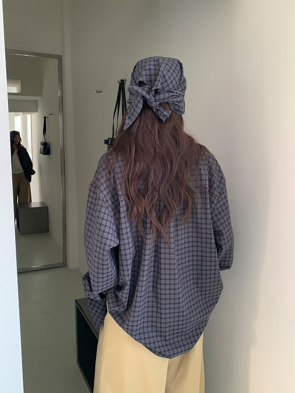 广州十三行2025秋冬韩系气质通勤混纺修身单排扣格子衬衫女02991|undefined