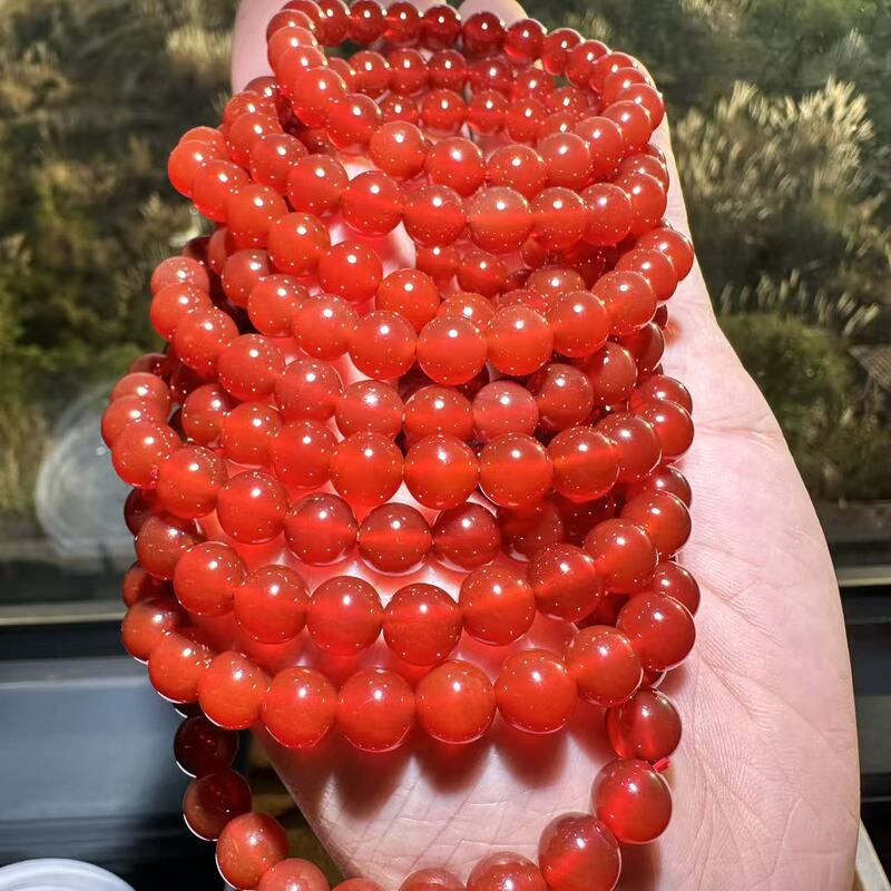 Natural Red Agate Round Beads 8mm - Yao Ling Jewelry - Multi-loop Bracelet - Unisex Decorative Jewelry