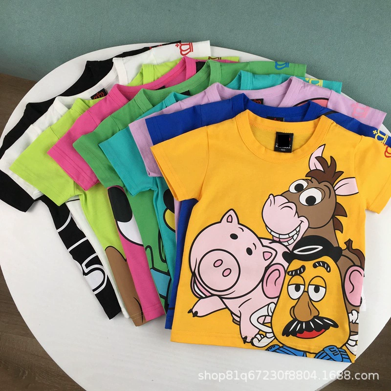 Корейская версия детской летней футболки для мальчиков и девочек 2025 новая детская мультяшная футболка с короткими рукавами