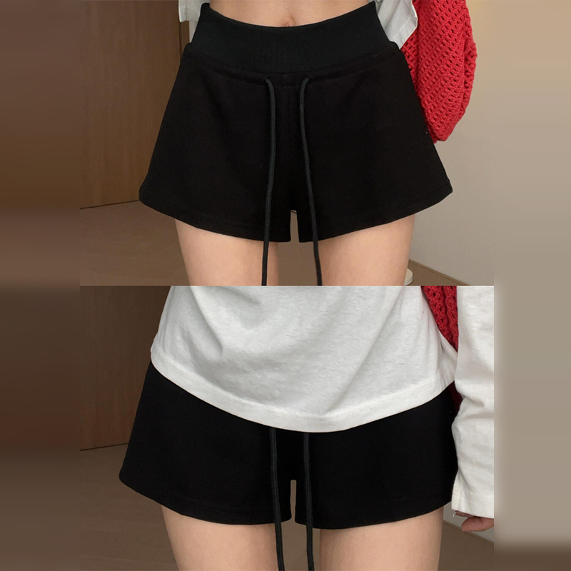 Black Hot Girl Drawstring Sports Shorts Women's Summer Thin Loose Casual High-Waisted A-Line Pants Slimming Wide-Leg Hot Pants Black Hot Girl Drawstring Sports Shorts Women's Summer Thin Loose Casual High-Waisted A-Line Pants Slimming Wide-Leg Hot Pants
