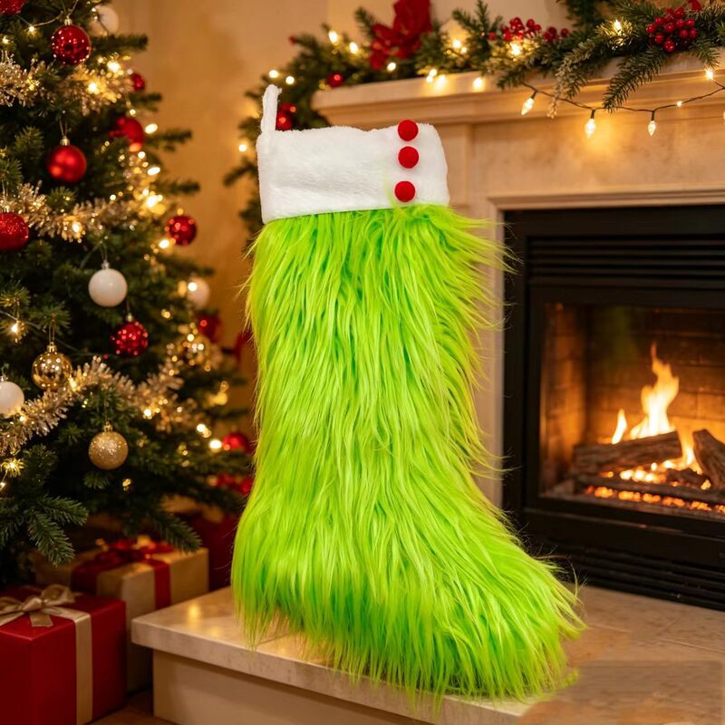 Cross-Border New Christmas Stocking Green Furry Grinch Christmas Stocking Candy Bag Christmas Ornament Gift Bag Decoration Cross-Border New Christmas Stocking Green Furry Grinch Christmas Stocking Candy Bag Christmas Ornament Gift Bag Decoration