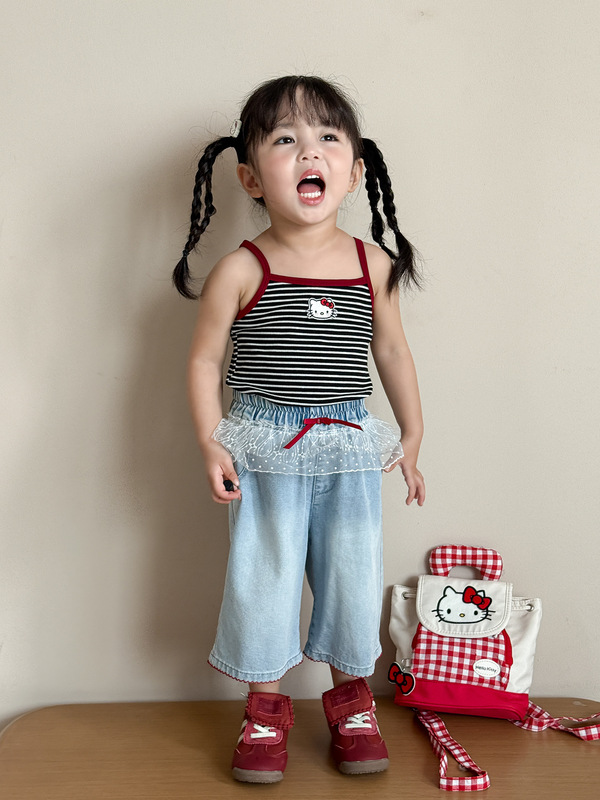 サトウキビ子供服女の子キャミソール夏薄い 2025 新しい子供の漫画ストライプトップス女の赤ちゃん服|undefined