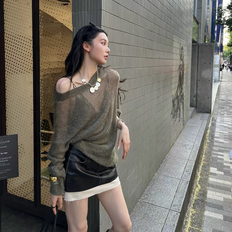 Ouyang's unboxing of Si clothing: 'Tundra Green Super Fern'! Matte Mohair Off-Shoulder Hollow-Out Knit Long-Sleeve Cover-Up Ouyang's unboxing of Si clothing: 'Tundra Green Super Fern'! Matte Mohair Off-Shoulder Hollow-Out Knit Long-Sleeve Cover-Up