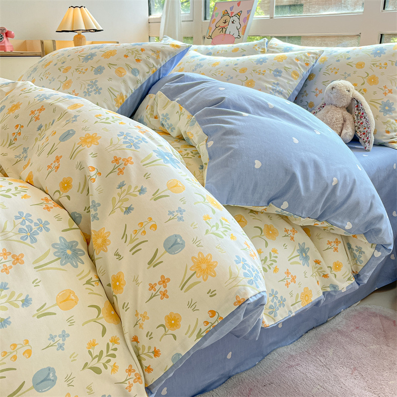 Temporada de estudiantes algodón algodón fresco de cuatro piezas sábanas fundas edredón sábana sábana sábana de tres piezas 2025 ropa de cama nueva