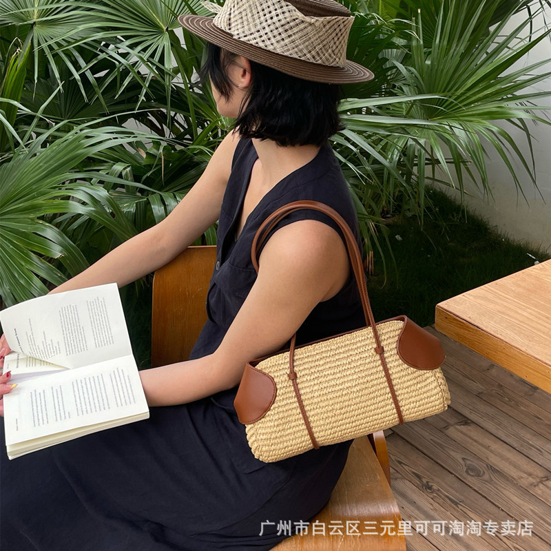 Niche Design Vacation Style Double-Sided Baguette Straw Woven Bag 2026 New Large Capacity Casual Versatile Handbag Shoulder Bag - Thumbnail 4