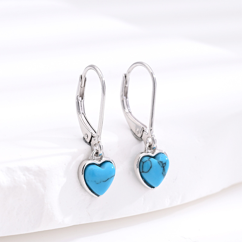 Explosiones transfronterizas 925 plata esterlina pendientes turquesa mujeres europeas y americanas pendientes de amor retro bohemia pendientes