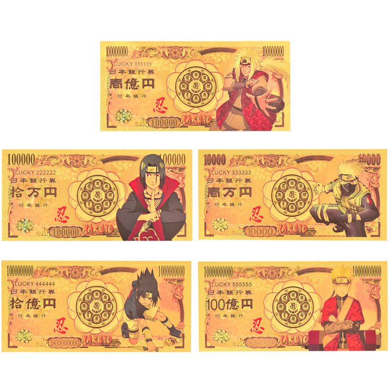 Classic Japanese Man Naruto Commemorative Banknote Ming Sasuke with Earth Gold Banknote Plastic Coin Birthday Gift Collection