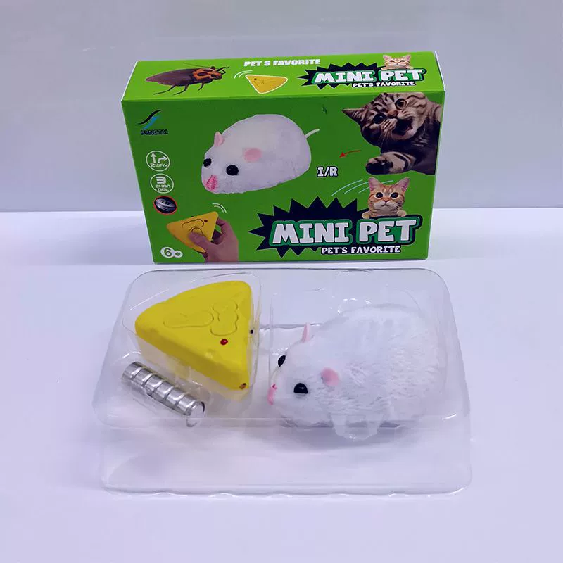 Remote‑control toy rat, two‑way flocked mouse, 23–28 cm, forward/back motion, >8 m range
