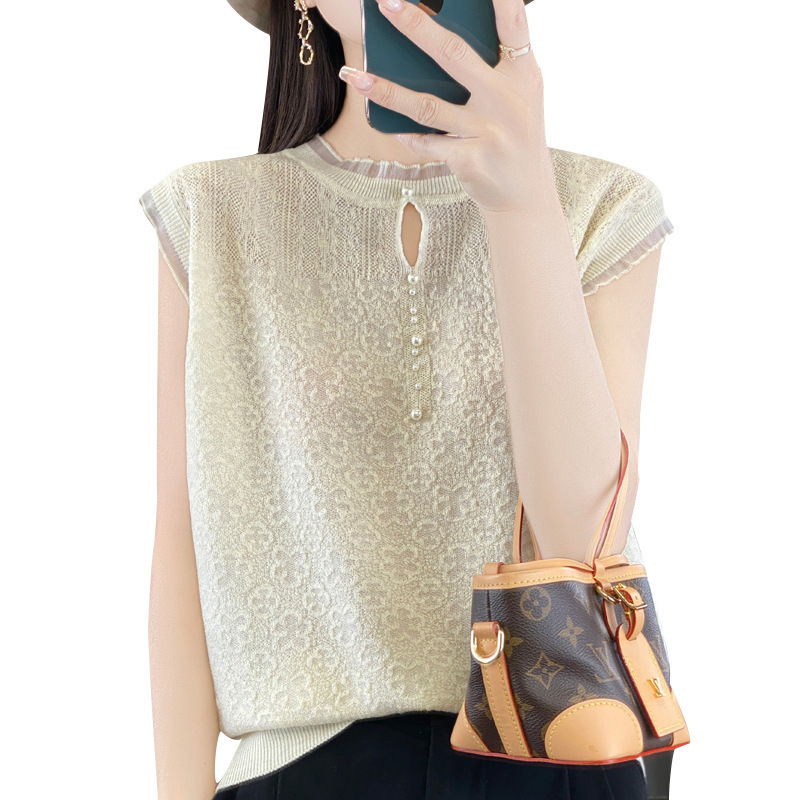 Cute spring summer lace vest with a round collar