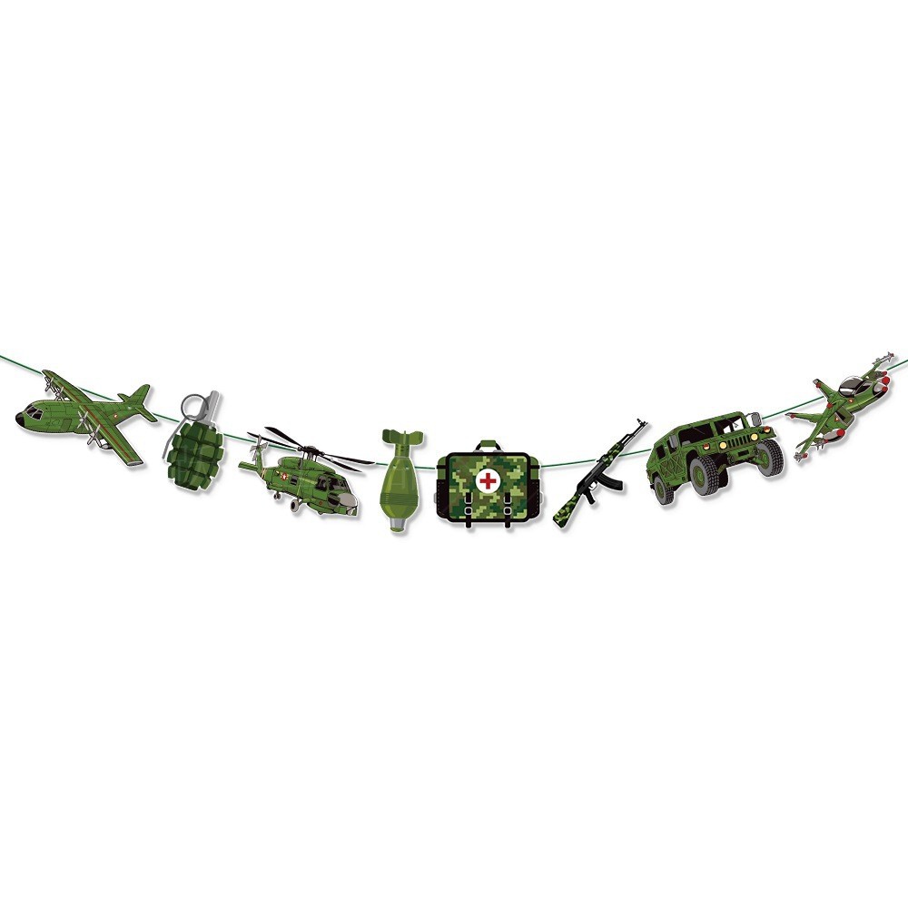 Nuevo tema militar cumpleaños decoración cumpleaños tire bandera camuflaje tire bandera espiral colgante pastel Tarjeta de inserción
