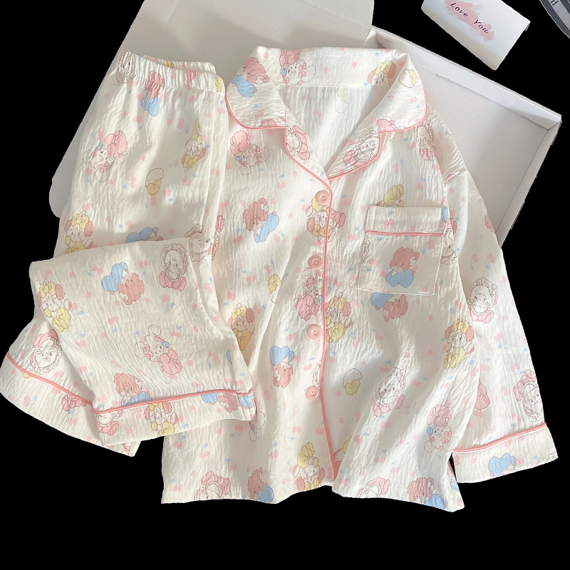 2026 New Girls' Pajamas Spring and Autumn Cloud Cotton Children's Long-Sleeve Girls' Fall Style Stylish Home Wear for Older Kids