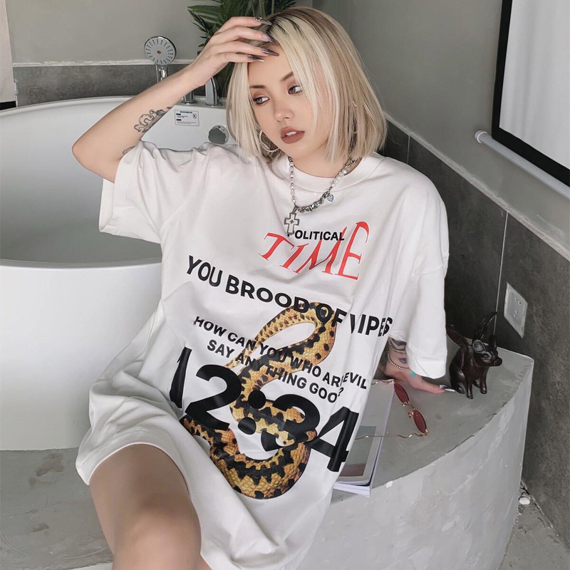 RRR123 Matthew Viper print vintage distressed short sleeve high street loose casual T-shirt jerry couples men and women