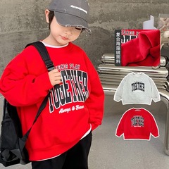 Children's clothing, boys' padded hoodie, 2023 new winter version red stylish warm long-sleeved top