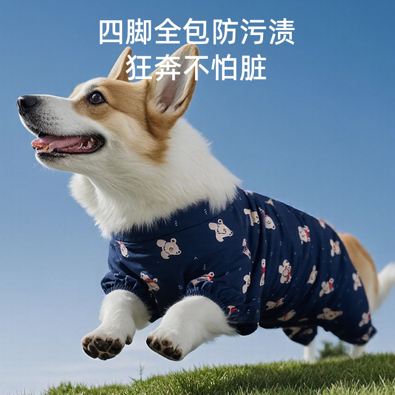 Perro de primavera y verano Oso de impresión completa Corgi pantalones impermeables y a prueba de polvo para perros pequeños y medianos que salen ropa anti-suciedad ropa para perros