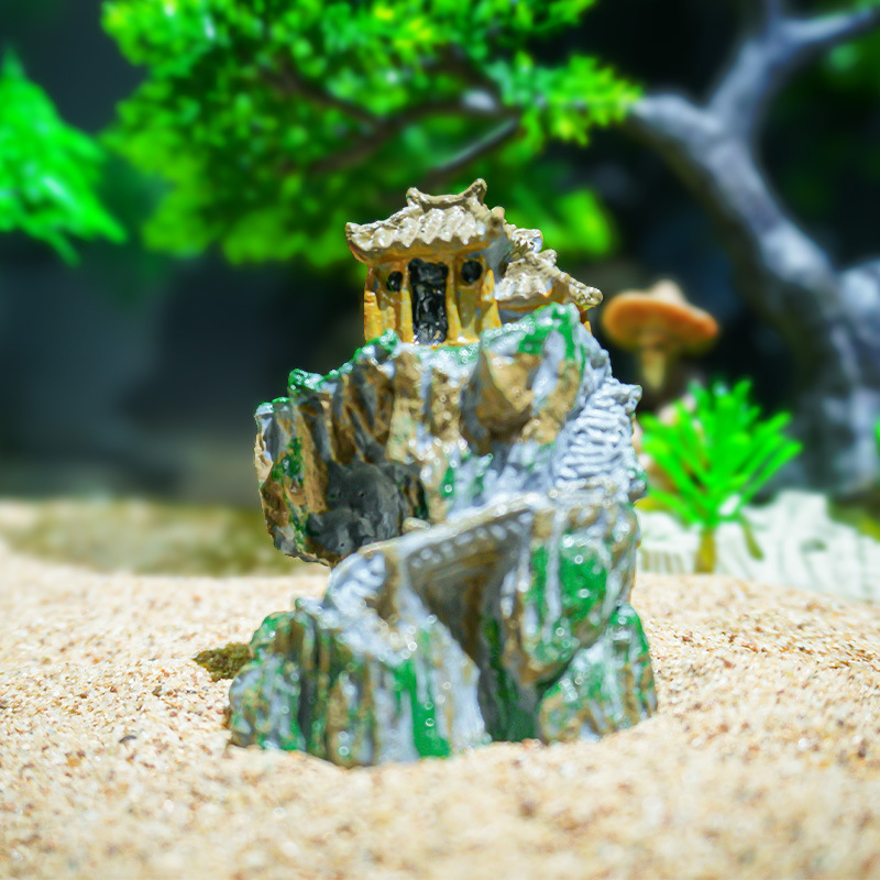 Nuevo estilo templo de montaña bonsai artesanías micro paisaje pabellón pequeño decoración arquitectura antigua estilo chino al por mayor