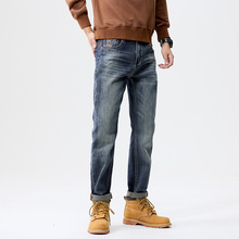 新款秋冬季男士韩版牛仔帅气时尚潮牌休闲弹力微锥小直筒牛仔裤