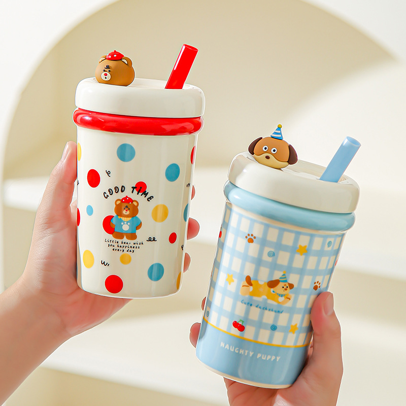 Corazón de una niña, taza de paja encantadora, taza de cerámica con cubierta, taza de café, leche, regalo de cumpleaños